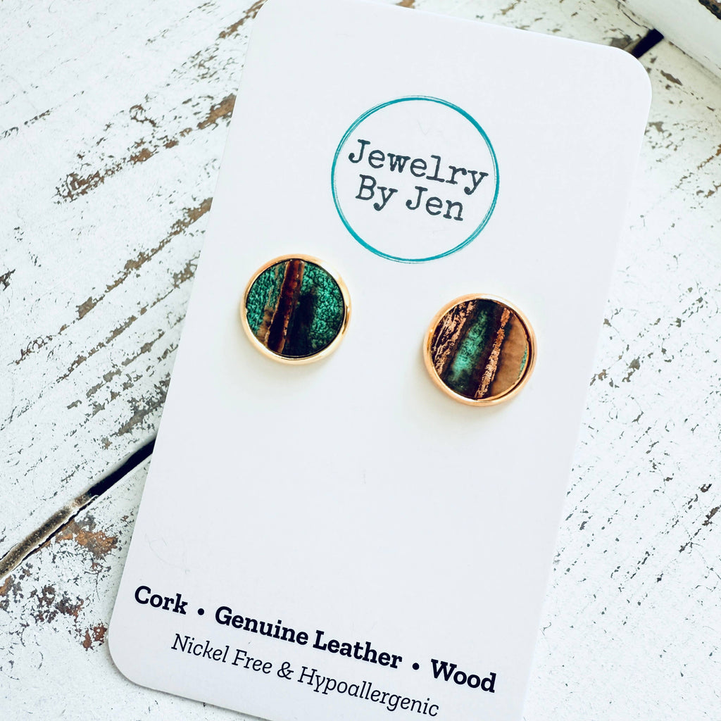 Stud Earrings: Aqua Bronze