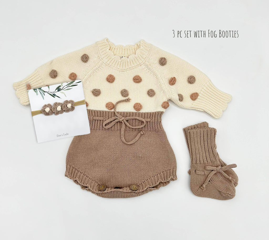 Lottie Dot Knit Romper – Cream Fog