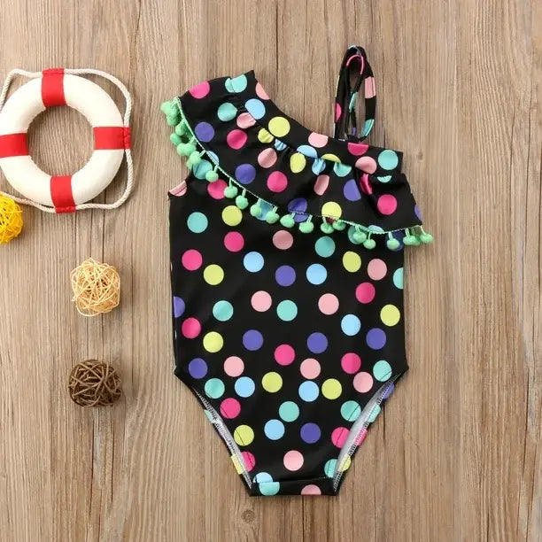 Colorful Polka Dots One Shoulder One-Piece Baby Swimwear
