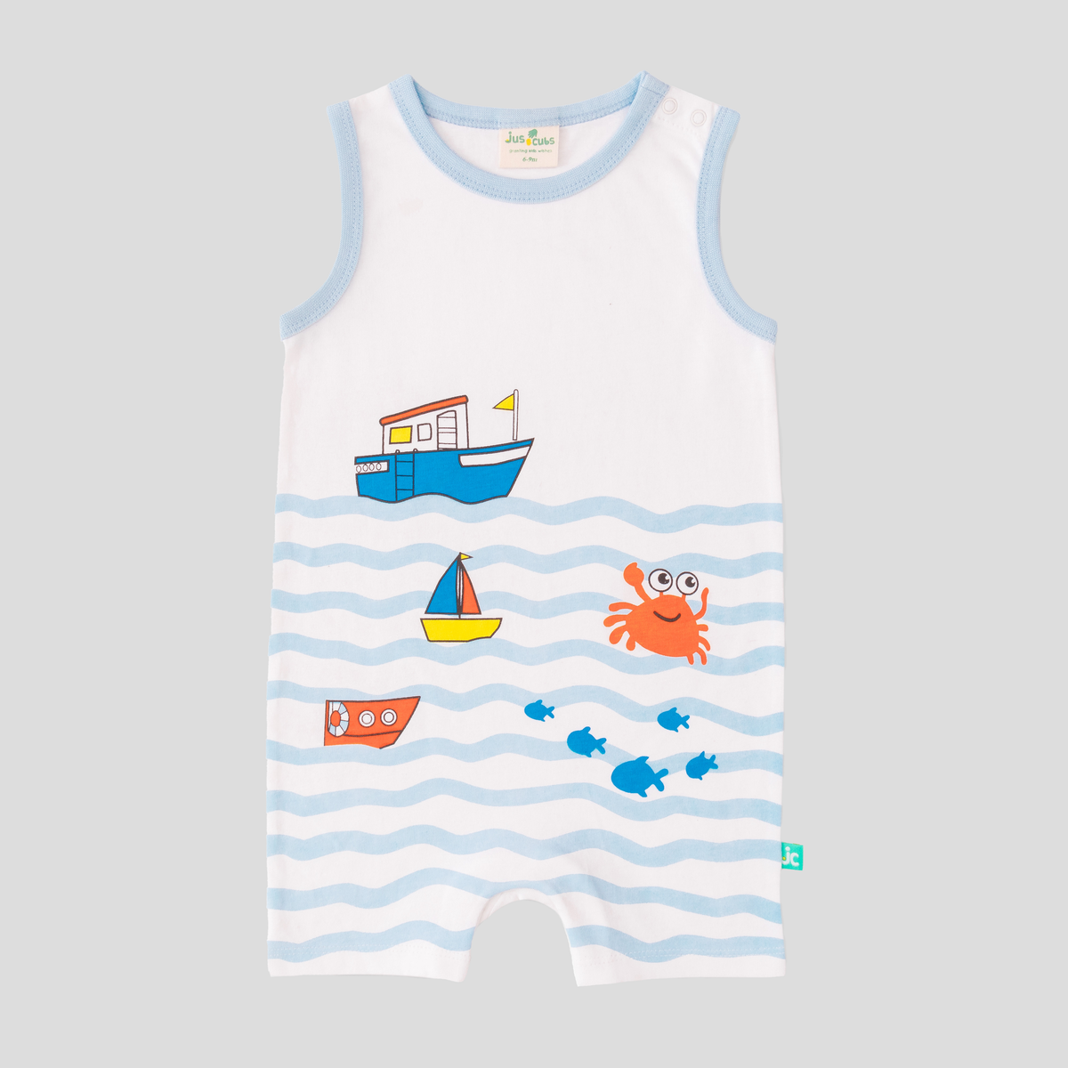 Sleeveless Striped & Printed Romper for Baby Boys