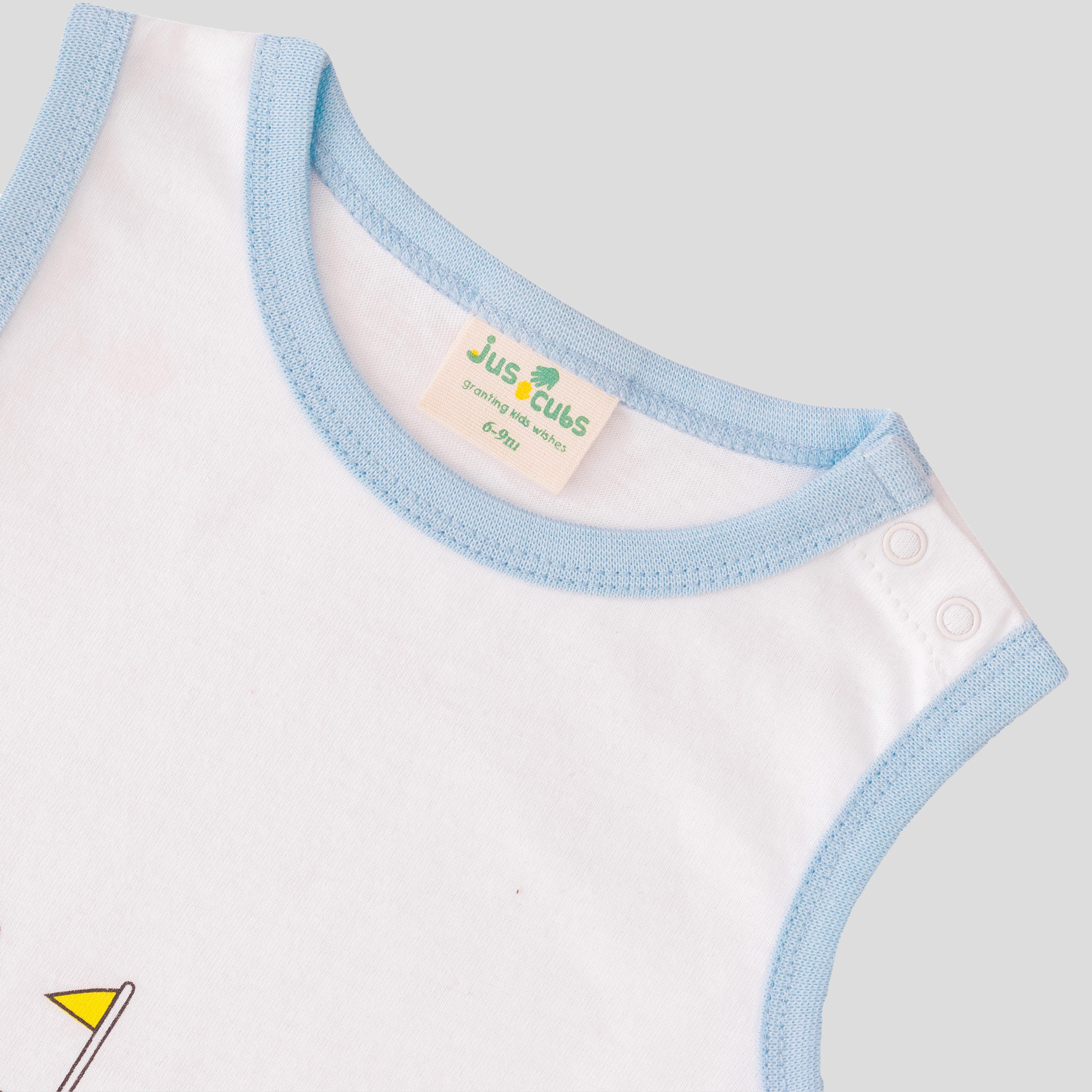 Sleeveless Striped & Printed Romper for Baby Boys