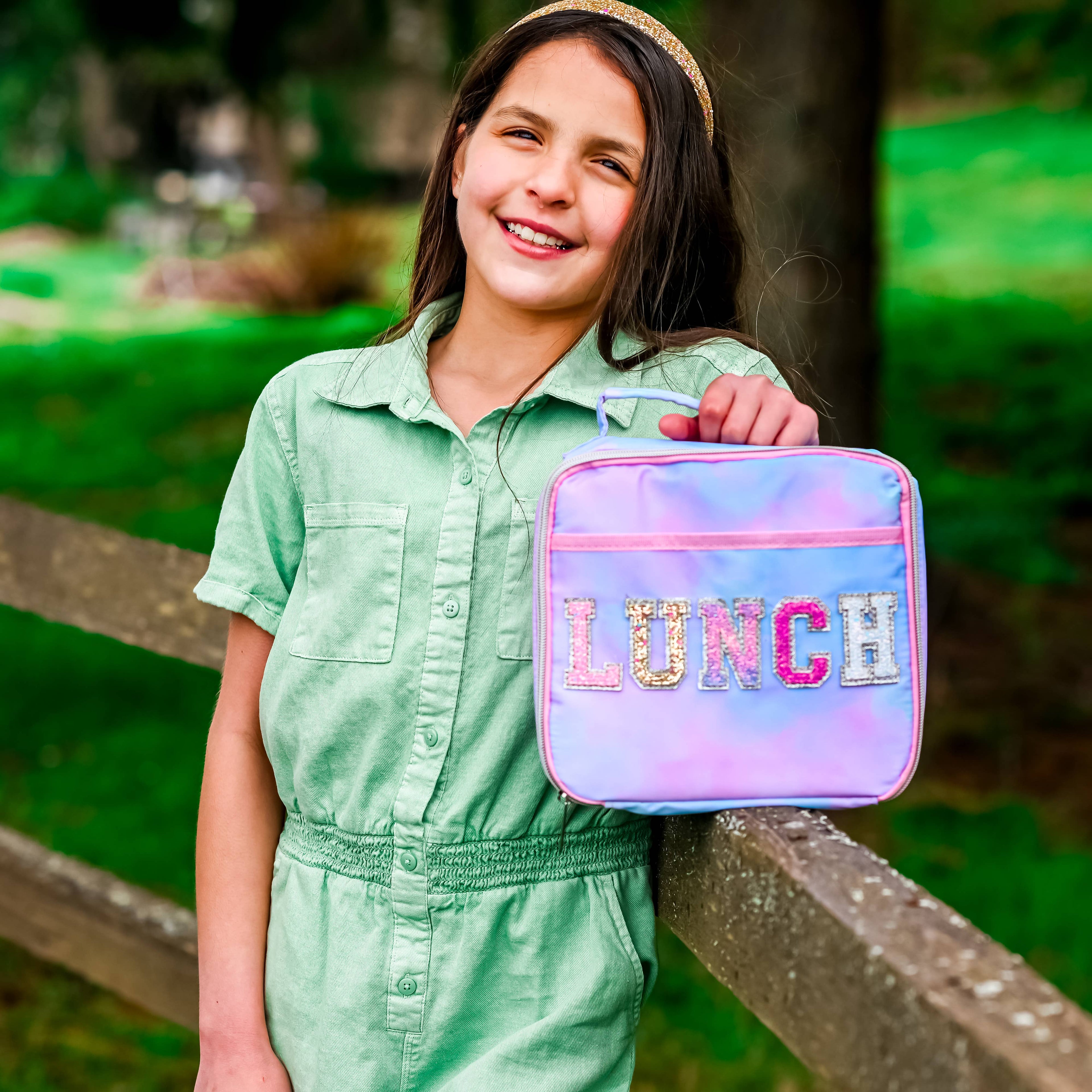 Tie Dye Glitter Varsity Letter Insulated Lunch Bag Lunchbox